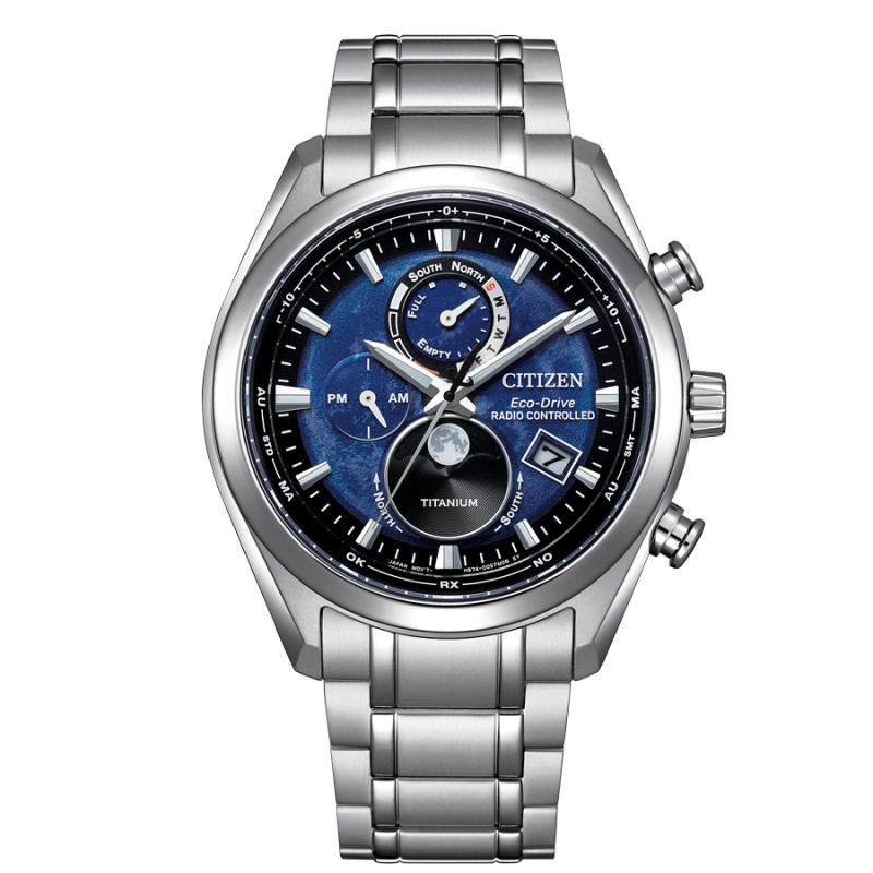 Citizen BY1010-81L reloj azul radiocontrolado fase lunar titanio