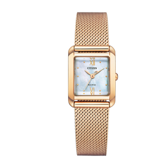 Renacimiento manual Clip mariposa Reloj Citizen ew5593-64d mujer cuadrado dorado
